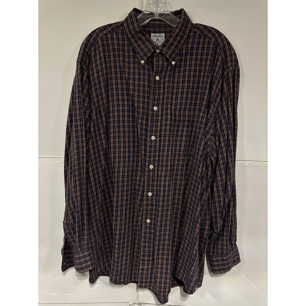 Brooks Brothers Men's Plaid Sport Shirt XL Blue Brown Button Down Cotton